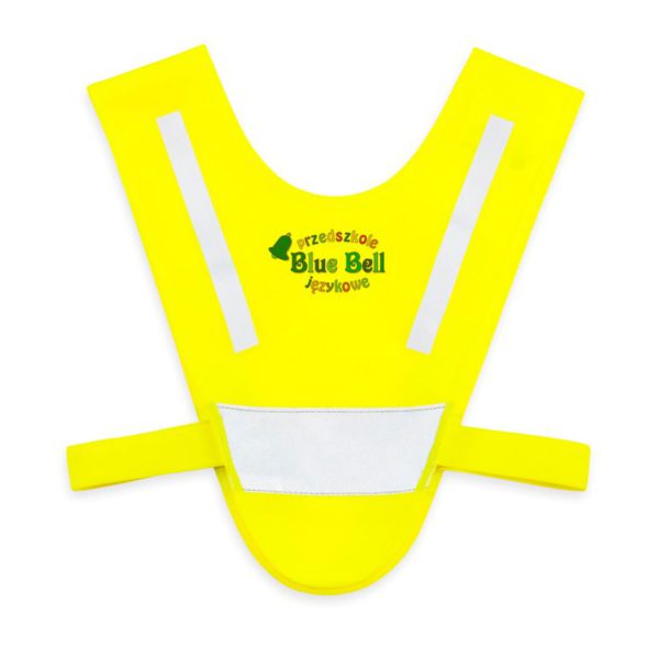 Żółta mini-szelka odblaskowa dla dzieci 2-5 lat - przykład nadruku